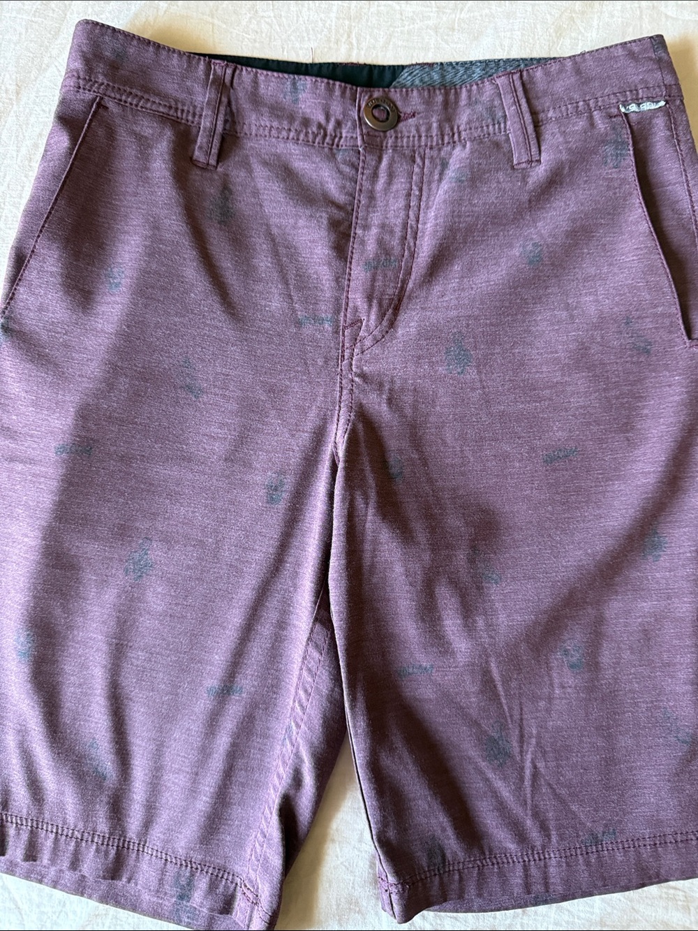 Volcom Youth Burgundy Shorts - Subtle Print